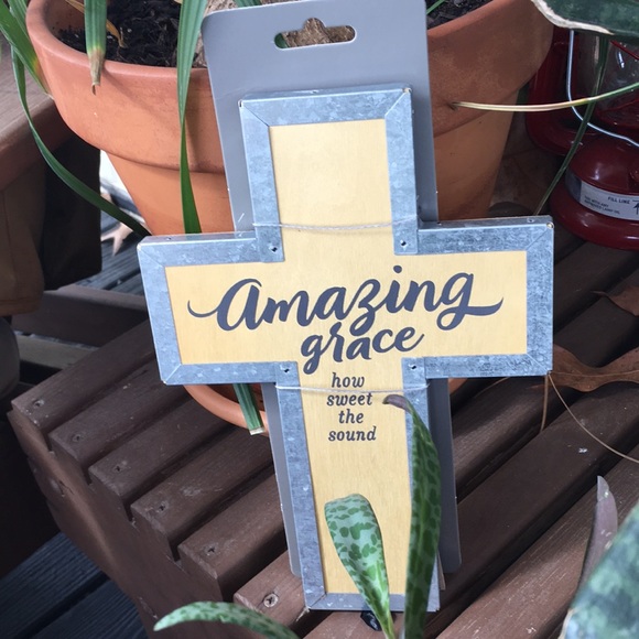 Wooden galvanized standing or wall cross “amazing grace how sweet the sound” NEW - Picture 16 of 17